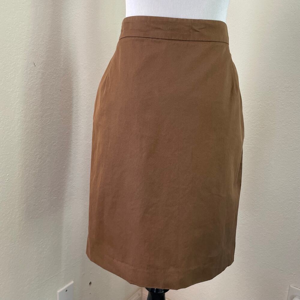 Prada Brown Midi Skirt Gold Grommet Zip Italy Size 46 Minimalist Luxury Classic - Picture 5 of 14